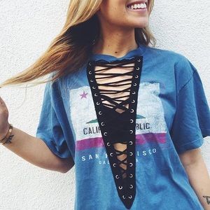 LF Vintage Lace Up Tee